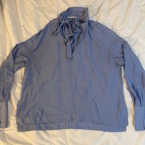 Mango blue pinstriped office suit blouse size 4